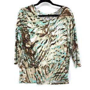 Chico's Women's Abstract Zebra Brushstroke Tunic Top Size 3 (L/XL) Brown Teal
